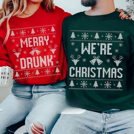 Merry Drunk Christmas Couples Sweatshirt Set